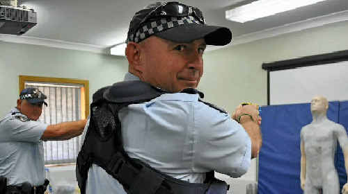Warwick District police officers Sergeant Tim Hoffman and Constable Shane Ross run through their taser program. Warwick District police officers Sergeant Tim Hoffman and Constable Shane Ross run through their taser program.